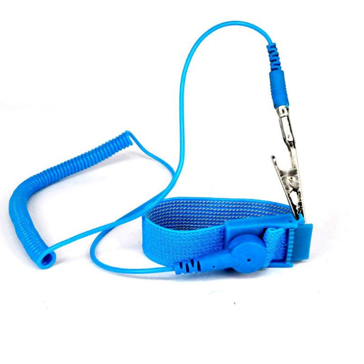 8m 可重复使用防静电腕带,配有 pu 接地线和鳄鱼夹,蓝色